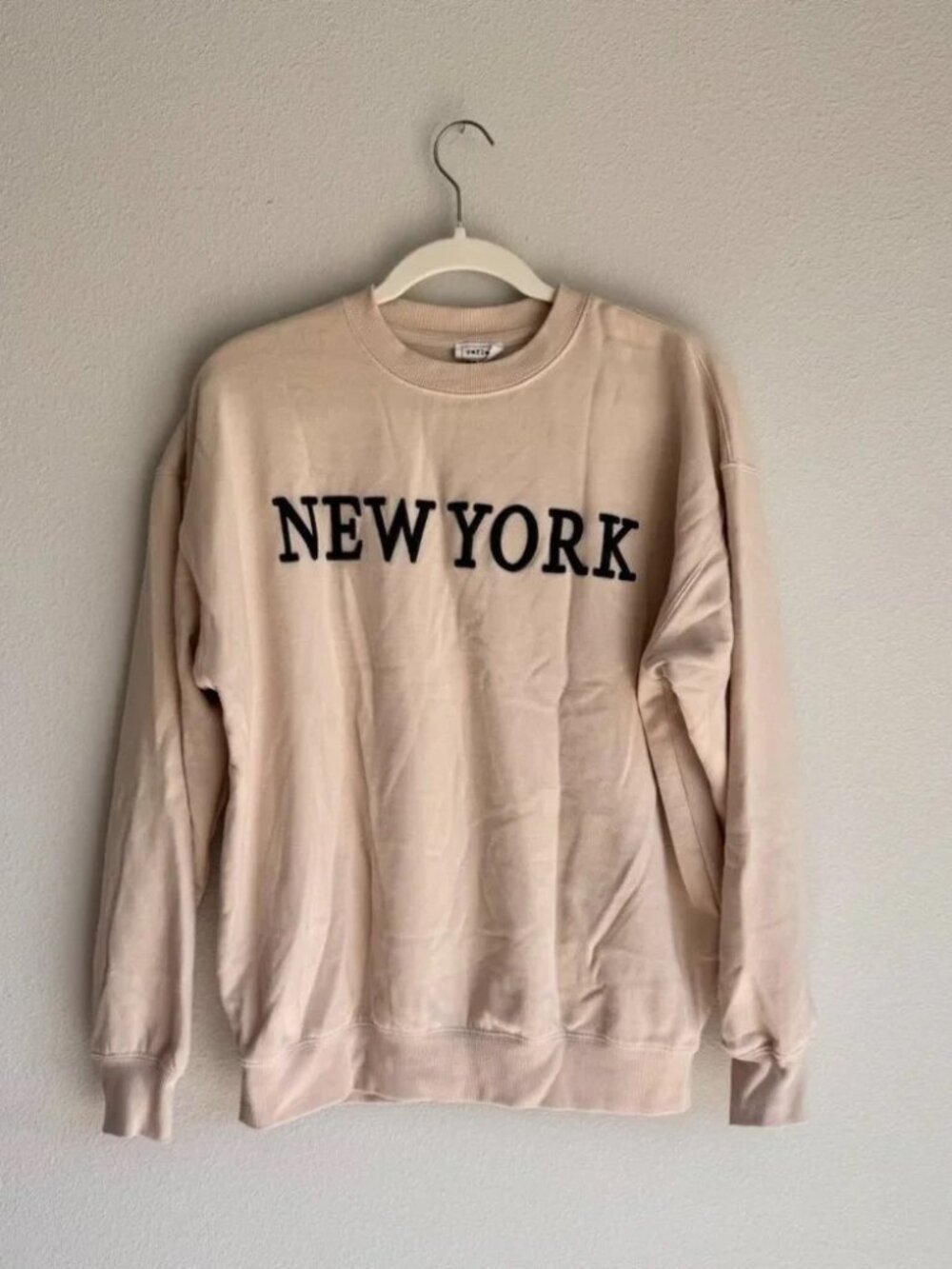 Reflex Women's "New York" Beige Crewneck Sweatshirt | Size S | Cozy Fleece Lined